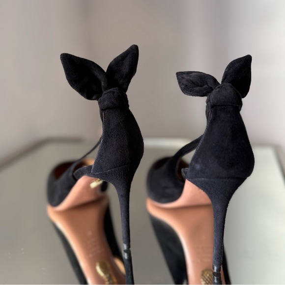 New 🖤 Aquazzura Black Bow Tie Pumps Deneuve 85 39 $885 - Picture 9 of 12